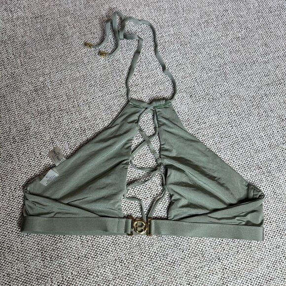 Beach Bunny Womens Swim Top Lace Up Halter Green Color Logo Size M - Picture 3 of 7